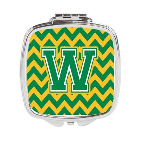 Carolines Treasures Letter W Chevron Green and Gold Compact Mirror CJ1059-WSCM